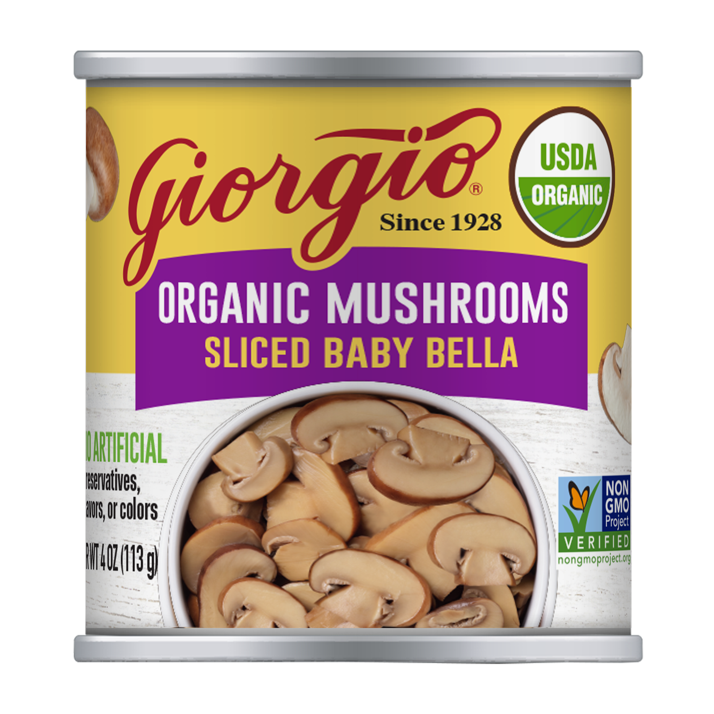 Giorgio Sliced Baby Bella Org 4Oz Clean Label Can Mock Uppng